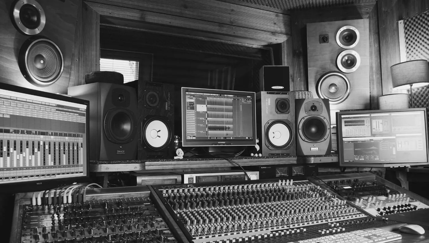 Mixing console in a music studio